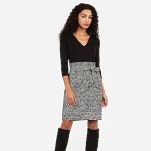 EXPRESS Jacquard Sash Tie Fit and Flare Dress